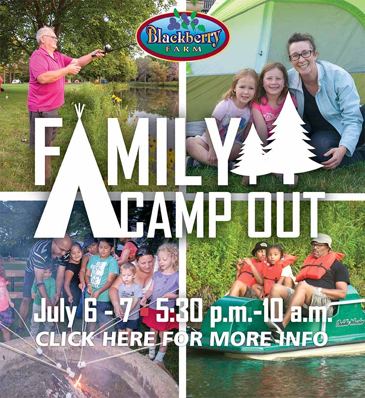 Family Camp Out July 6-7. 5:30 p.m.-10 a.m. Ages 1 & up. Blackberry Farm. Click here to register.