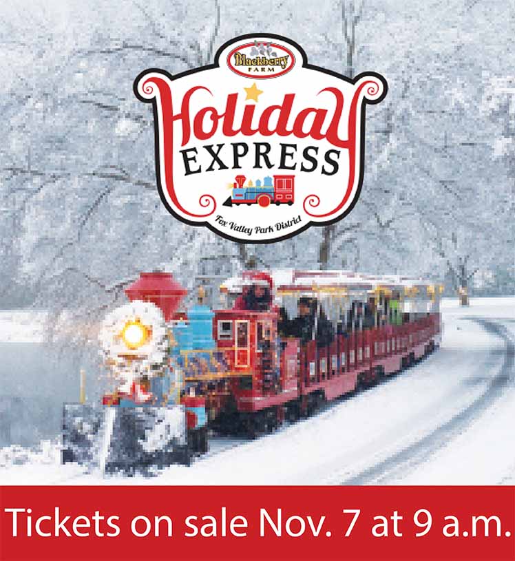 Holiday Express. Tickets on Sale Nov. 7 at 9 a.m. Blackberry Farm. Fox Valley Park District.